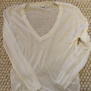 Vince Lightweight White V Neck Sweater, 100% Cotton, Size S